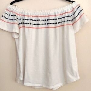 THML Short Sleeve Ruffle Embroidered Off Shouler Boho Top Sz M